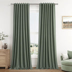Guken Olive Green 100% Blackout Curtains 84 Inch Length 2 Panels Set for Living Room Bedroom Back Tab Thermal Insulated Black Out Linen Drapes Room Darkening Window Curtains 84 Inches Long