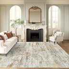 9x12 Area Rugs for Living Room, Non Slip Machine Washable Vintage Rugs, Low Pile Lightweight Large Rug for Bedroom, Dining Room, Home Office Gray Rust