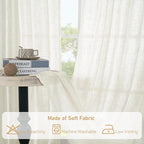 LAMIT Cream Linen Curtains 40 Inch for Kitchen Window Over Silk, 2 Panels