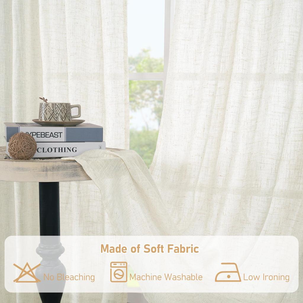 LAMIT 68 inch Length Linen Curtains for Living Room 2 Panels, 52 x 68 Inch