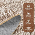 GarveeHome Modern Geometric Area Rug 4x6 Distressed Bordered Washable Non Slip Floor Carpet Non Shedding Thin Soft Low Pile Contemporary Brown Rug for Dining Room, Living Room