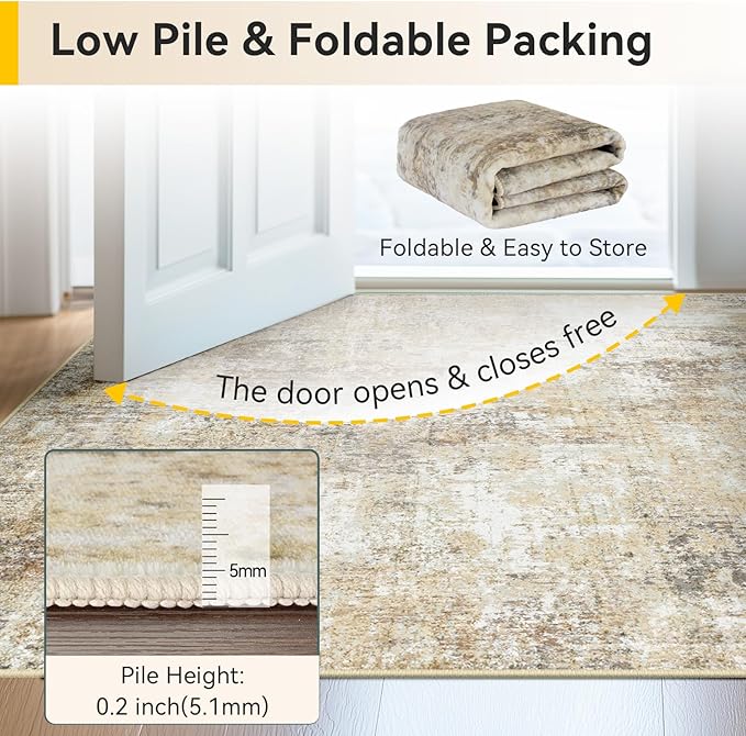 Washable Area Rugs 6ft Non-Slip Modern Abstract Soft for Living Room Entryway Bedroom Nursery, Print Pattern, Neutral Brown Gray