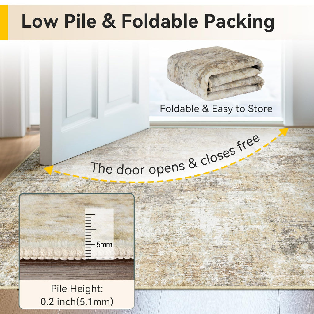 RELEANY Washable Runner 2'x6' Abstract Area Rug for Hallway Neutral Brown