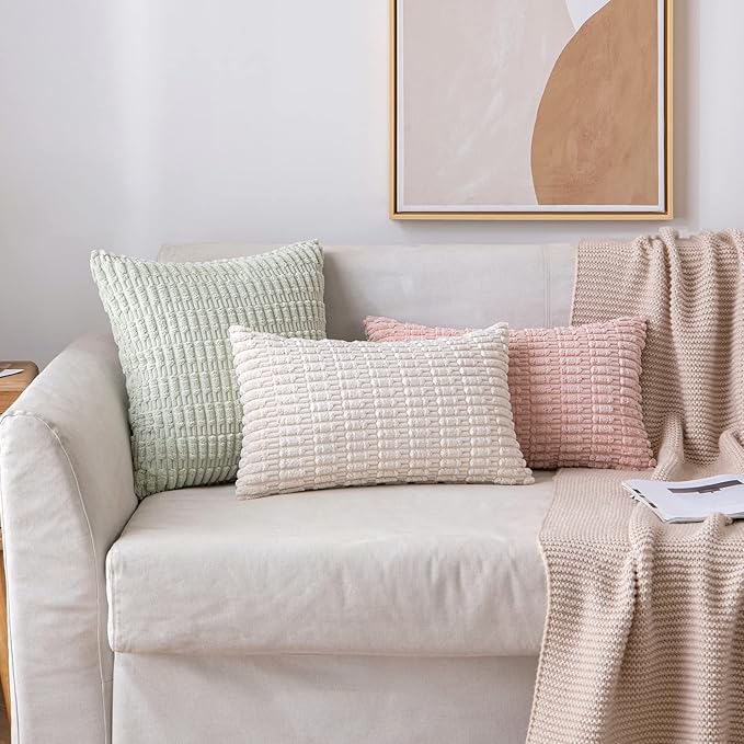 MIULEE Lumbar Corduroy Decorative Throw Pillow Covers 22x14 Cream White