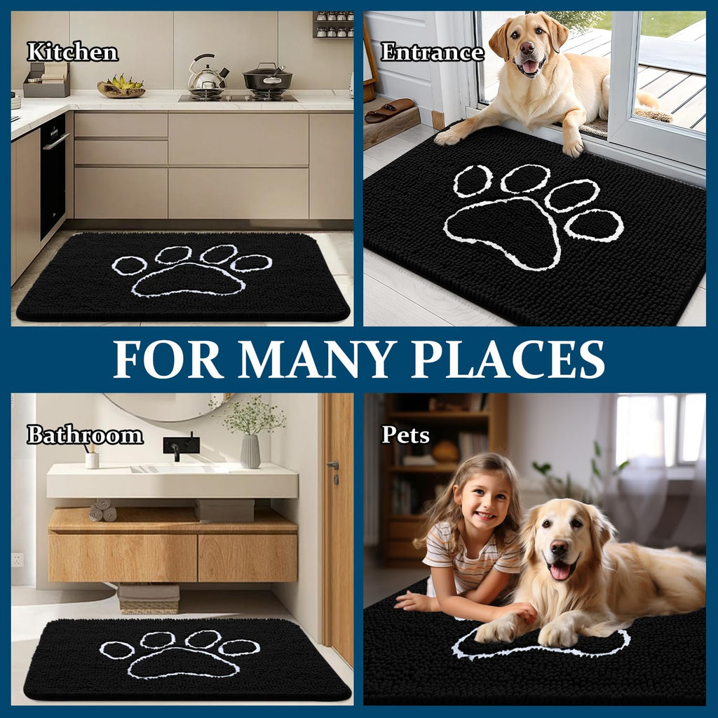 OLANLY Dog Door Mat for Muddy Paws 59x20, Paw Print Design Chenille Mud Mat