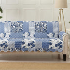 Great Bay Home Reversible Patchwork Sofa Cover - Washable Slipcover Furniture Protector with Elastic Straps - Perfect for Kids & Pets - Box-Stitched Detail (Navy)