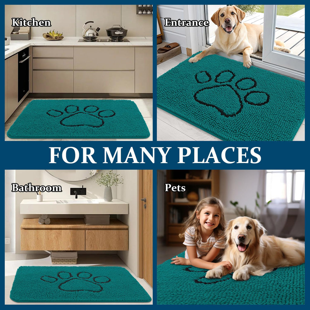 OLANLY Dog Door Mat for Muddy Paws 36x24, Paw Print Design Chenille Mud Mat