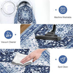 Yamaziot Washable Runner Rug, 2x8 Non-Slip Boho Vintage Hallway Rug Runner with Rubber Backing, Stain Resistant & Low Pile Faux Wool Distressed Carpet Runner for Bedroom, Kitchen, Laundry, Entrance