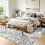 Washable Area Rugs 8'x10' Non-Slip Modern Abstract Soft for Living Room Entryway Bedroom Nursery, Print Pattern, Gray White Grey