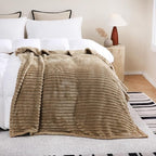 Tan Fleece Throw Blanket 50”×60” for Couch Sofa Bed,Super Soft Cozy Plush Blanket with Stripes Design Lightweight for Adults,Woman,Girls
