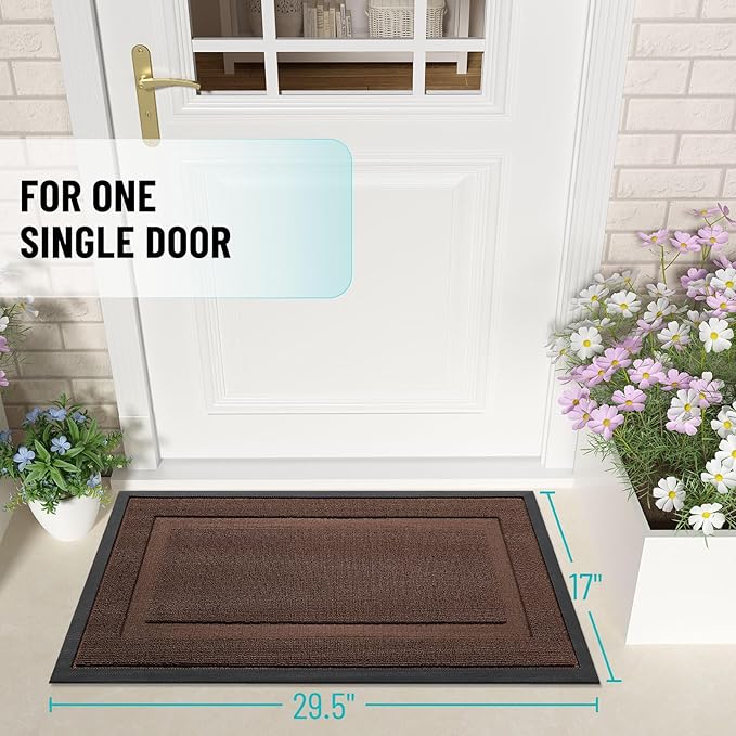 OLANLY Front Door Mat Indoor Outdoor Entrance, Waterproof All-Season, All-Weather Doormat, Sturdy Natural Rubber, Low Profile, Easy Clean Patio Porch Entryway Mat, 47x17, Chocolate Brown