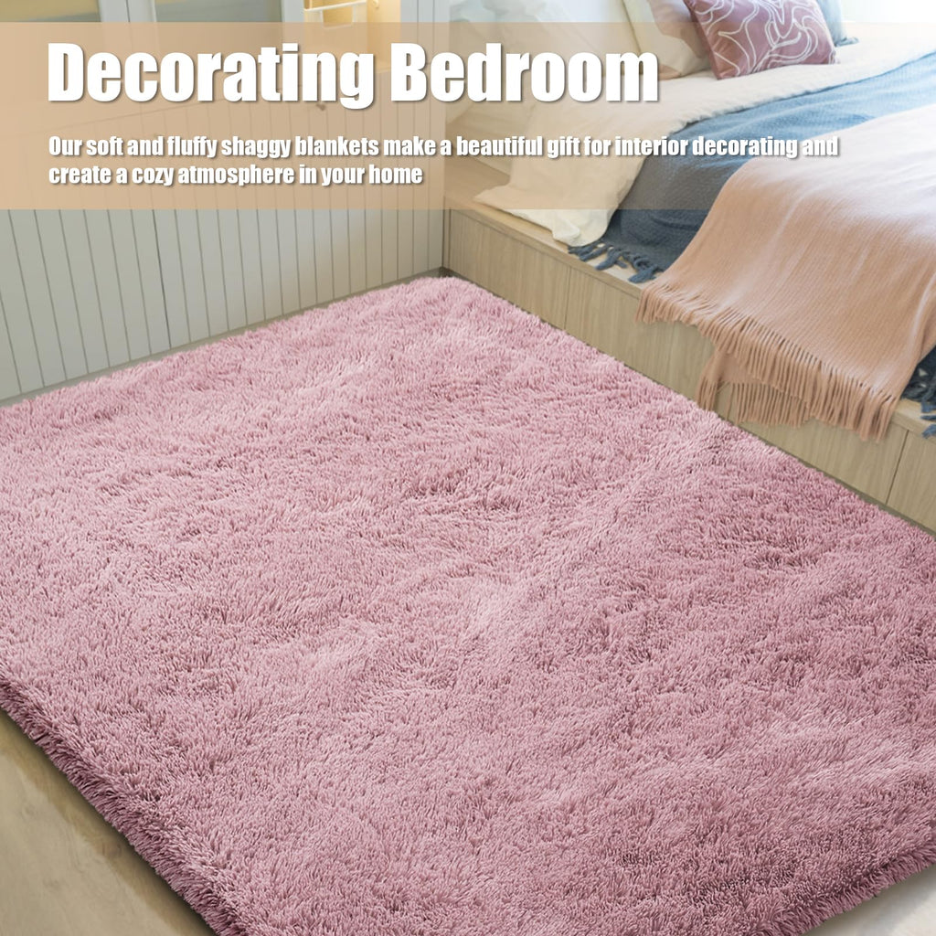 yulidayang 5x8 Shag Area Rug for Bedroom,Blush Fluffy Rugs for Living Room