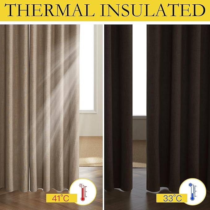 NICETOWN Burlap Vintage Open Linen Weave Flax Thermal Curtains, 100% Blackout Curtains 84 inches Long for Dining Room, Soundproof Window Treatment Drapes for Hall Room, 52" Wide Per Panel, Set of 2