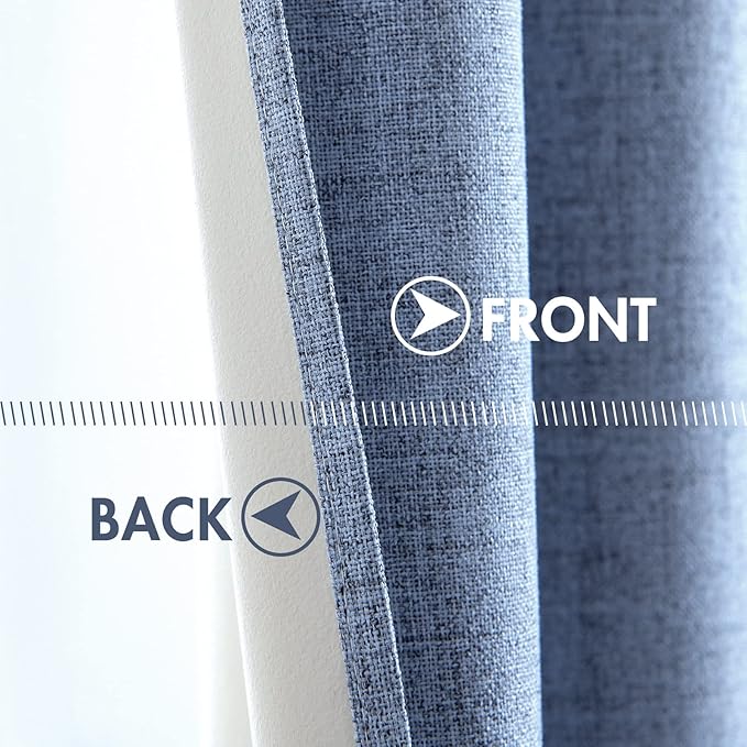 MIULEE 100% Blackout Linen Curtains for Bedroom 42x84 Inches Stone Blue