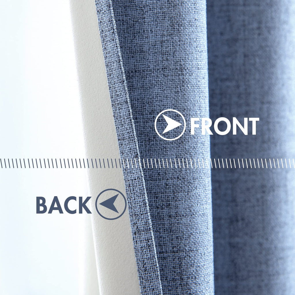 MIULEE 100% Blackout Linen Curtains for Bedroom 52x54 Inches Stone Blue