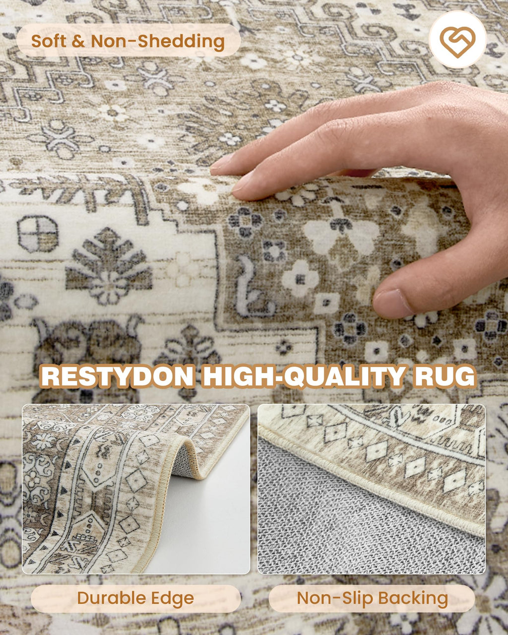 Restydon Runners for Hallway 12ft, Non-Slip Long Bathroom Rugs, Brown