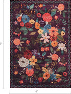 Floral Washable 6x9 Area Rugs, Soft Bedroom Rug for Living Room Ultra-Thin Non Slip Dining Room Rug, Stain Resistant Rugs Easy Clean Throw Carpet for Office(6 x 9, Purple)
