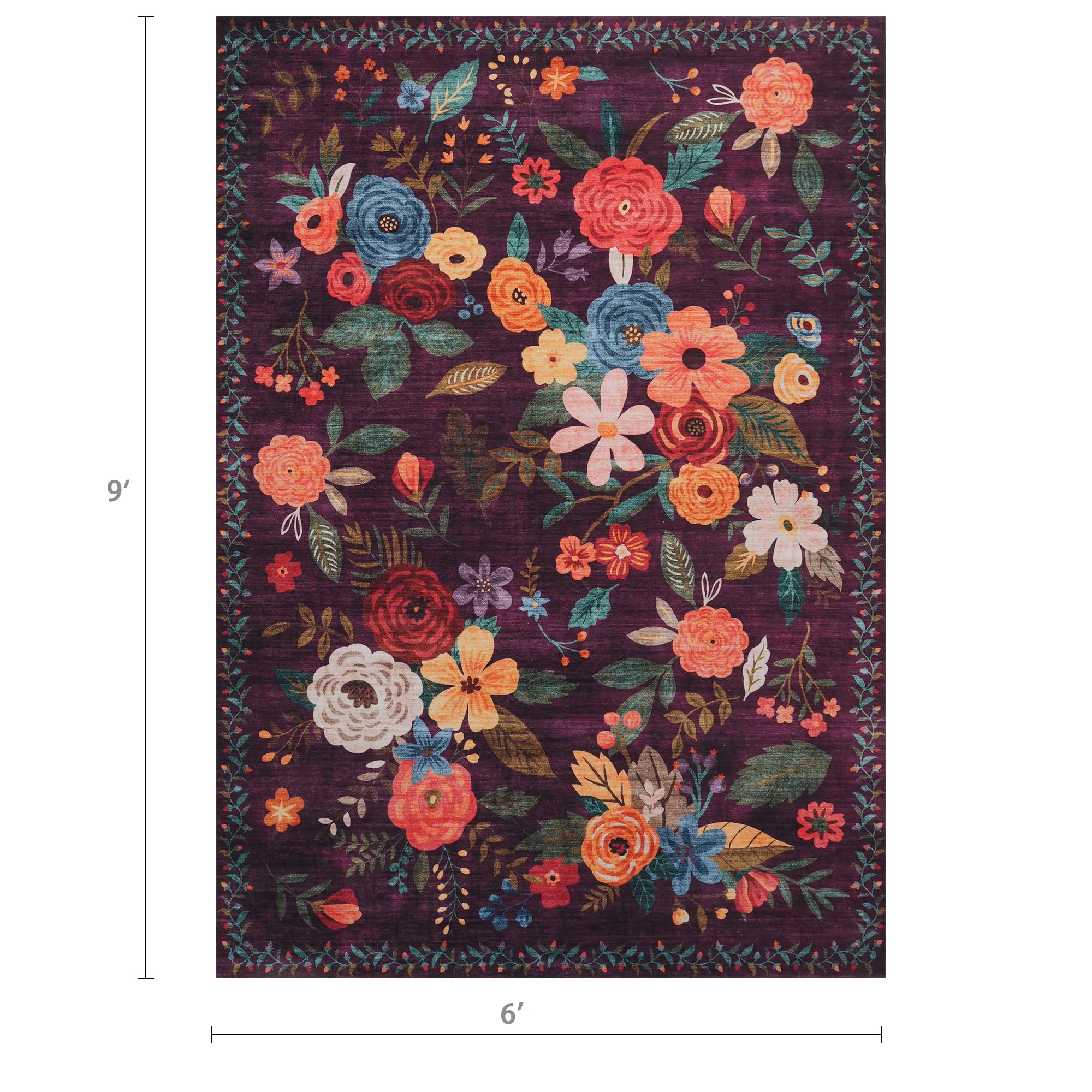 Babovid Purple Floral Area Rug 6x9 for Living Room Bedroom