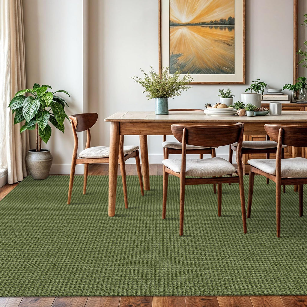 KOZYFLY Washable Area Rug 6x9 ft Rubber Backed Non Slip Rugs for Living Room Braided Cotton Bedroom Rug Woven Office Rugs Indoor Floor Carpets for Dining Bedroom Living Room, Olive Green/Earthy Green
