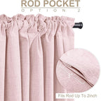 100% Blackout Shield Soft Pink Linen Blackout Curtains for Bedroom 90 Inches Long, Back Tab/Rod Pocket Living Room Drapes, Thermal Insulated Blackout Curtains 2 Panels Set, 50" W x 90" L