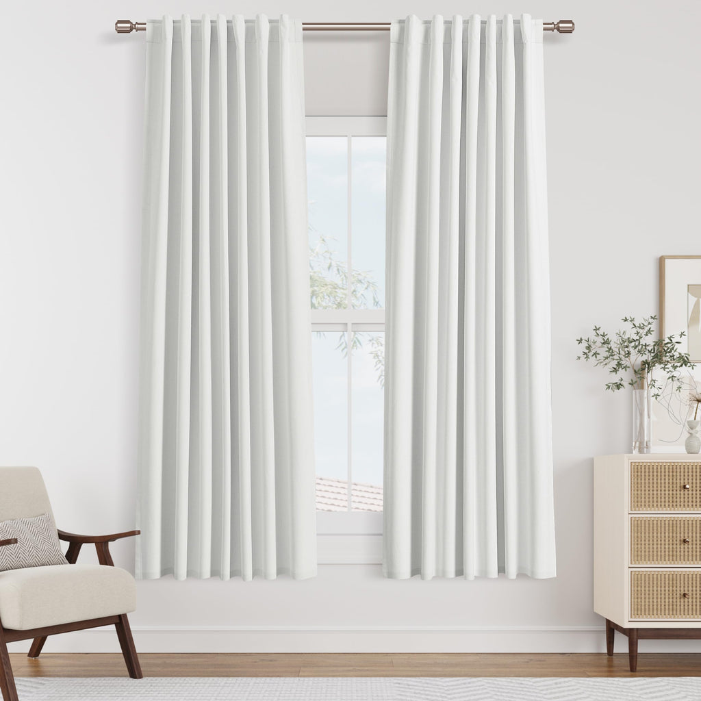 Guken White 100% Blackout Linen Curtains 52 Inch Wide by 60 Inch for Living Room Bedroom Back Tab Thermal Insulated Black Out Linen 2 Drapes Room Darkening Farmhouse Window Curtains