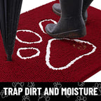 Smiry Dog Door Mat for Muddy Paws, Absorbent Dirt Trapper Non Slip Quick Dry Washable Chenille Mat for Mud Dogs, Entry Rug for Indoor and Outdoor (36x24 Inches, Red and White)
