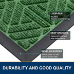 Smiry Front Door Mat Outside Entrance, Heavy Duty Sturdy Natural Rubber Doormat, Trap Dirt and Moisture, Easy Clean Low Profile Mats for Indoor Outdoor Entry, Grid Geometric (47x32, Green)