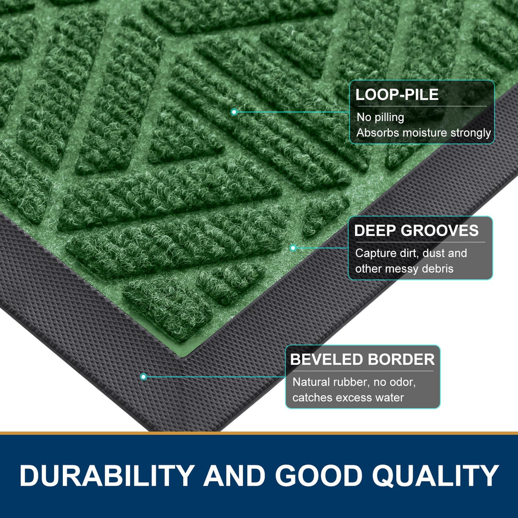 Smiry Front Door Mat Outside Entrance, Low Profile Rubber Doormat, 47x32