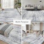 Srugn Washable Rugs 8x10 Area Rugs for Living Room,Rugs for Bedroom,Large Carpets,Ultra Soft Faux Wool Retro Dining Room Rug,Non Slip&Non-Shedding Low Pile Vintage Print Rug for Home Office-Grey Cream