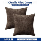 MIULEE Pack of 2 Couch Throw Pillow Covers 24x24 Inch Neutral Dark Brown Boho Accent Decorative Pillow Covers Soft Chenille Farmhouse Cushion Covers for Home Decor Bed Sofa Living Room