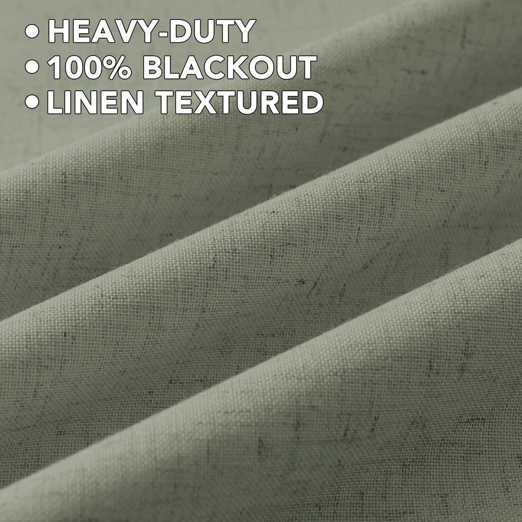 H.VERSAILTEX Linen Curtains 100% Blackout Curtains for Bedroom 102 inch Long Full Light Blocking Nature Linen Blended Window Curtains for Living Room Nickel Grommet (2 Panels, Heathered Dried Sage)