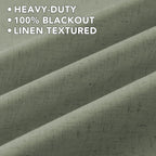 H.VERSAILTEX Linen Curtains 100% Blackout Curtains for Bedroom 102 inch Long Full Light Blocking Nature Linen Blended Window Curtains for Living Room Nickel Grommet (2 Panels, Heathered Dried Sage)