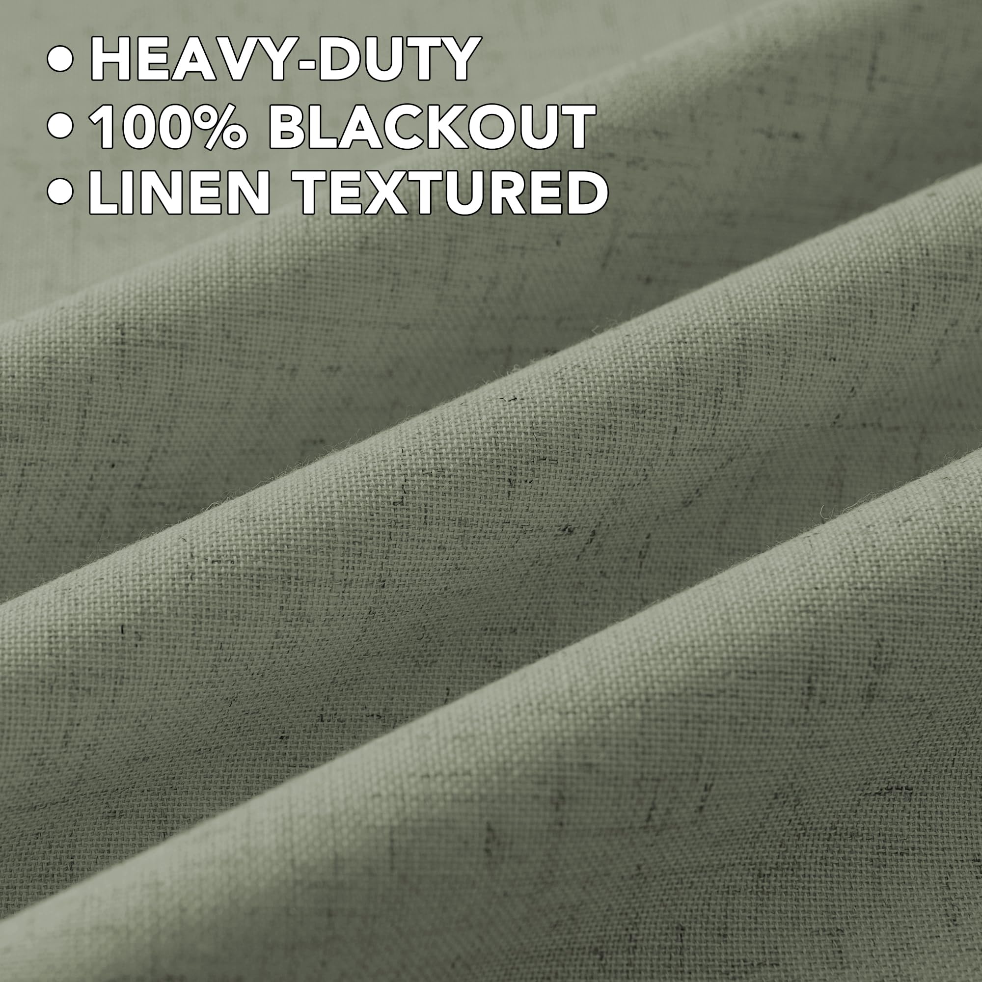 H.VERSAILTEX Linen Curtains 100% Blackout Curtains for Bedroom 102 inch Long Full Light Blocking Nature Linen Blended Window Curtains for Living Room Nickel Grommet (2 Panels, Heathered Dried Sage)