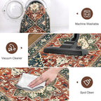 Yamaziot Washable Runner Rug, 2x8 Non-Slip Boho Vintage Hallway Rug Runner with Rubber Backing, Stain Resistant & Low Pile Faux Wool Distressed Carpet Runner for Kitchen, Laundry, Entrance, Brick Red