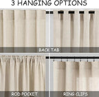 Extra Long Curtain 38x108 inches Long 2 Panels Set Back Tab Beige Linen Drapes for Living Room Neutral Farmhouse Light Filtering Semi Sheer Linen Curtains 108 inch Length for Large Window 9 FT Tall