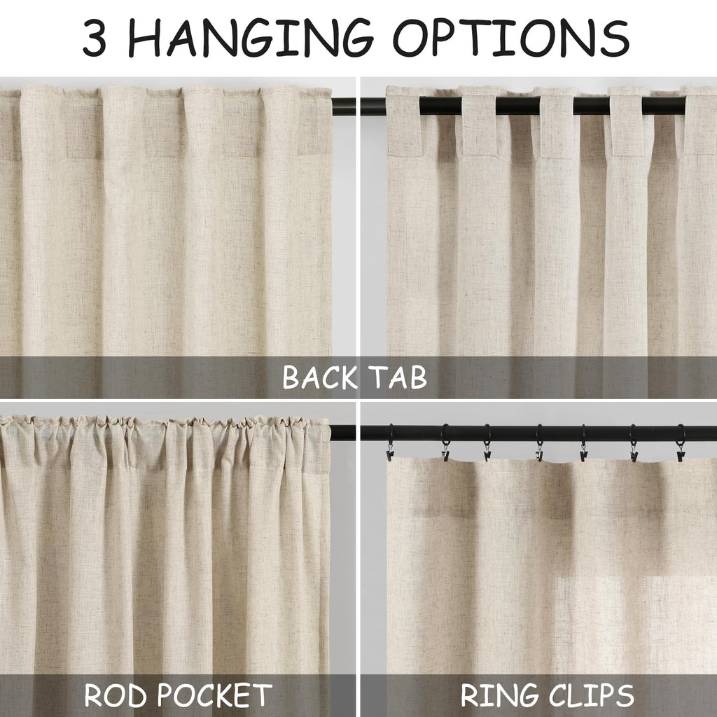 Nanspring Beige Cafe Curtains 45 Inch Length Set 2 Panel Back Tab Pocket Semi Sheer Short Linen Beige Curtain Tiers for Small Bathroom Window Basement 38x45