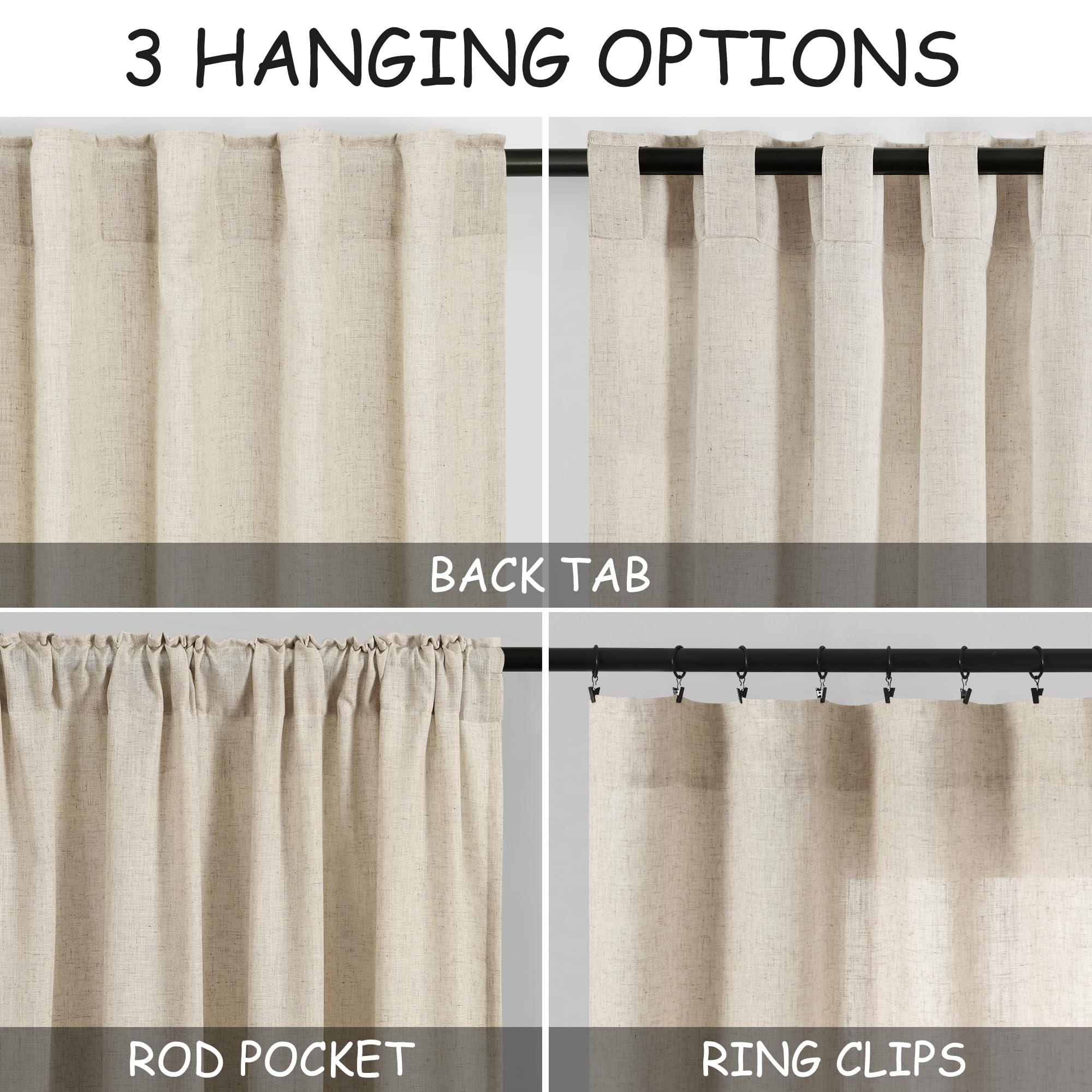 Nanspring Beige Cafe Curtains 45 Inch Length Set 2 Panel Back Tab Pocket Semi Sheer Short Linen Beige Curtain Tiers for Small Bathroom Window Basement 38x45