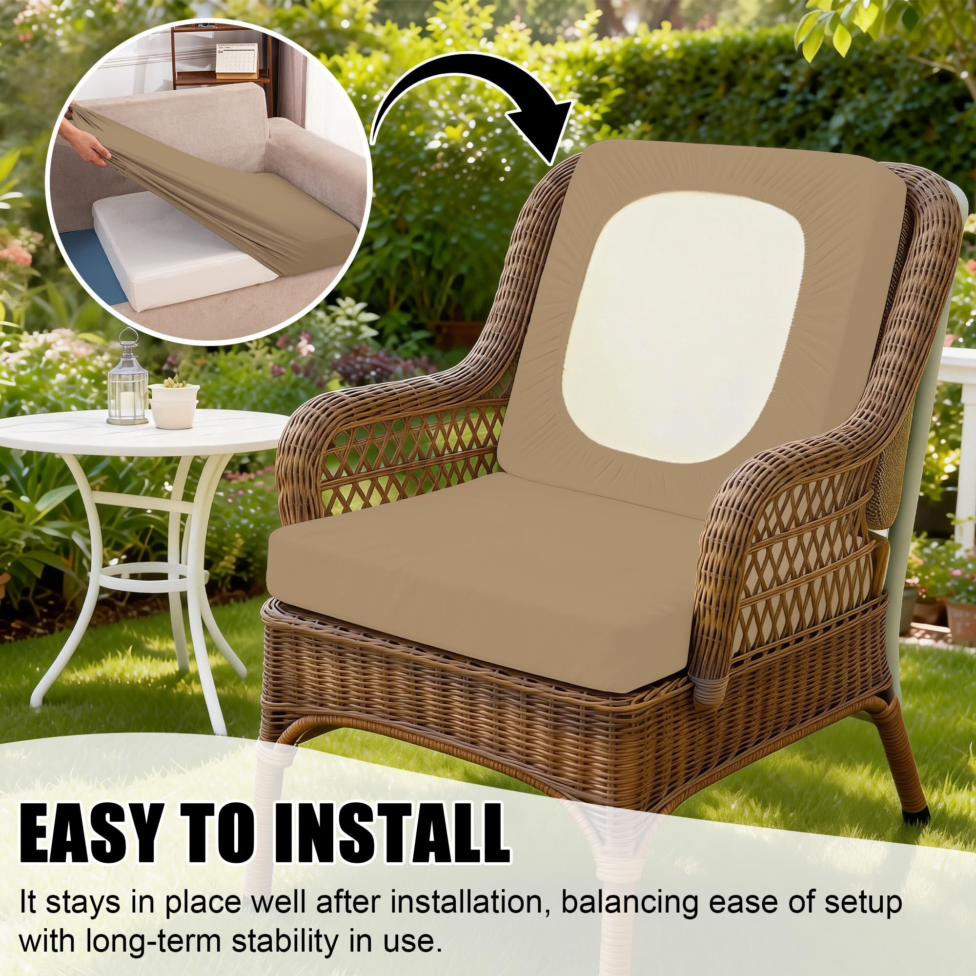 DREAHOTEXTIL 4Pcs Outdoor Cushion Covers, Elastic Patio Cushion Covers