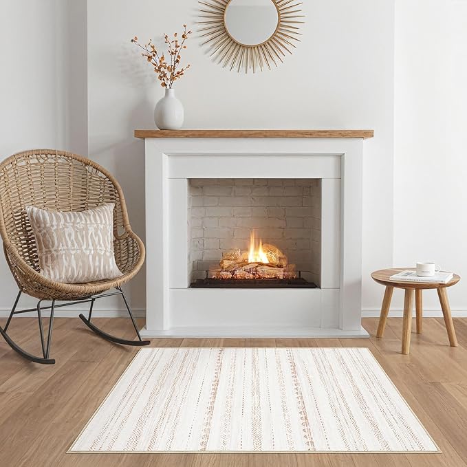 Nakagishi Boho 2x3 Washable Area Rug Non Slip Carpet for Entryway Beige