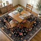 RELEANY Area Rugs Square 8ft Washable Non-Slip, Floral Vintage Distress Print Pattern Medallion Carpet for Living Room Bedroom Dining Room, Black Colorful Floral Dark Tan