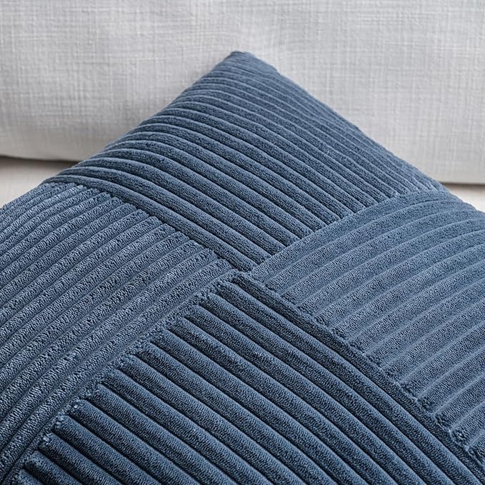 Fancy Homi 2 Packs Dusty Blue Long Lumbar Decorative Throw Pillow Covers 12x24 Inch for Couch Bed Sofa, Rustic Farmhouse Boho Home Decor, Soft Striped Corduroy Rectangle Accent Cushion Case 30x60 cm