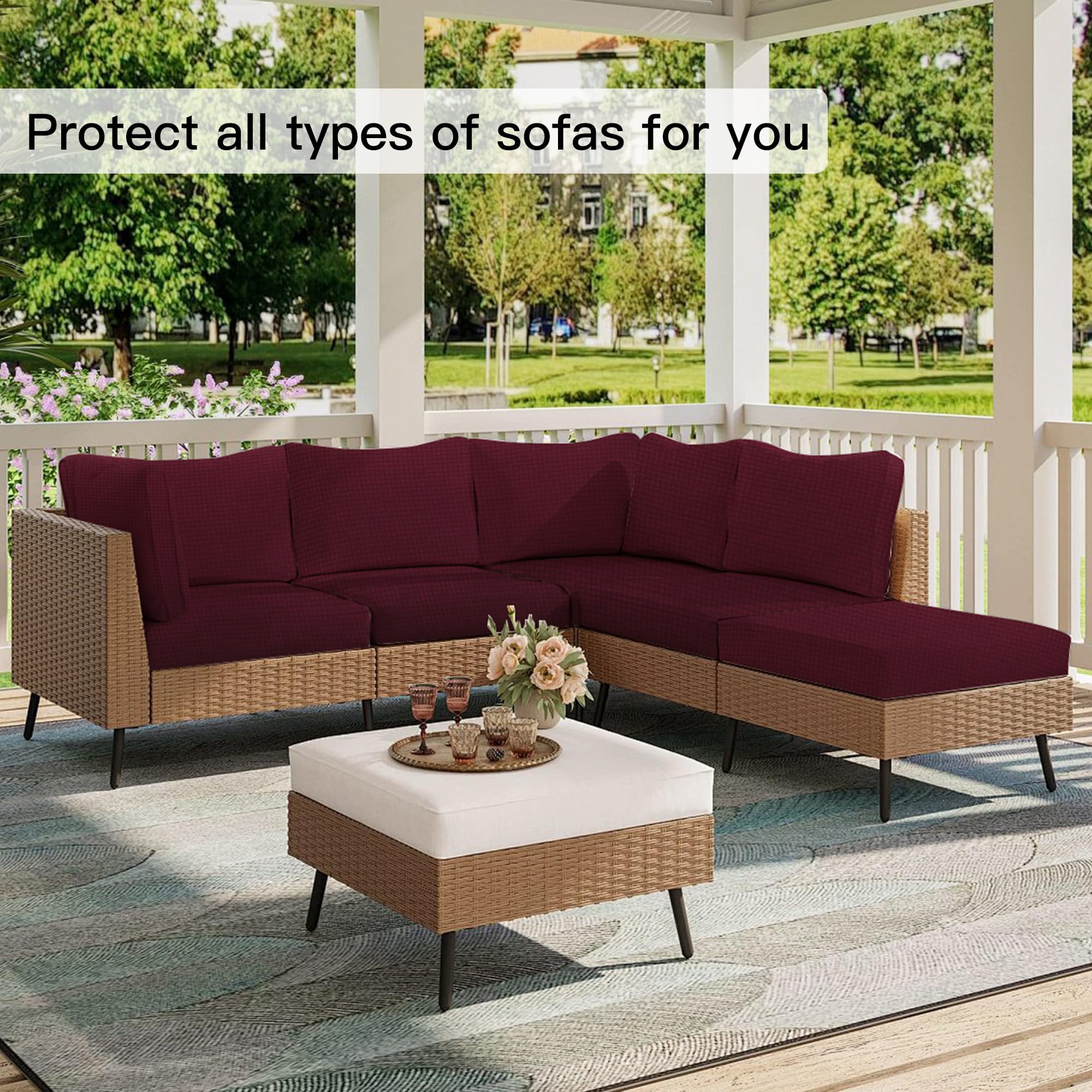 SUKAIKEQA 14PCS Patio Cushion Covers,Patio Furniture Couch Seat Slipcovers