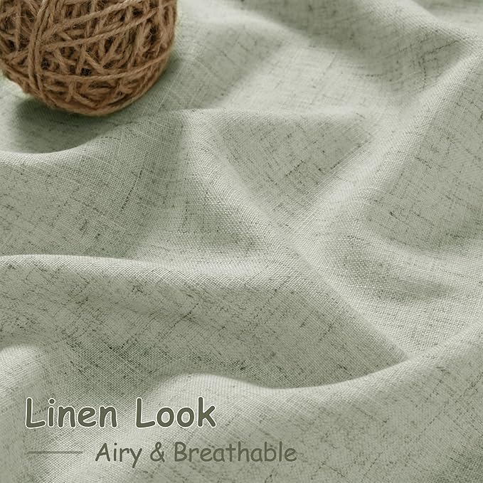 Green Linen Curtains 102 Inches Long for Living Room 2 Panel Set Back Tab Rod Pocket Sage Green Semi Sheer Curtains Light Filtering Burlap Extra Long Drapes Farmhouse Decor for High Window 40x102