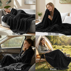 HIMEET Black King Size Blanket for Bed, 300GSM Ribbed Fleece, 108 x 90 in