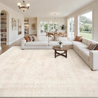 Area Rugs 9x12 Living Room: Vintage Boho Neutral Washable Rug Indoor Soft Large Area Rug Carpet for Bedroom Nursery Farmhouse Dining Room Office Floor Non-Slip Low Pile Under Table Rug Beige