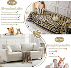 HANDONTIME Boho Geometric Couch Covers for Sofa Pet Friendly Taupe and Black Sofa Covers Washable Chenille Couch Blanket Cover for 2 3 Cushion Couches Pet Protector Furniture Cover Soft, 71" X 118"