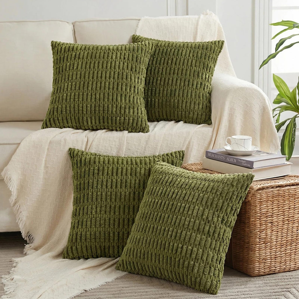 Fancy Homi 4 Packs Decorative Throw Pillow Covers for Living Room Couch Bed, Modern Farmhouse Boho Home Décor Accent Cushion Case, 20" x 20", Moss Green
