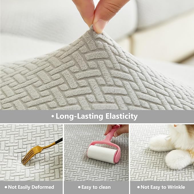 Couch Cushion Covers for Sofa Couch Covers Wear-Resistant Universal Sofa Cover Washable Stretch for Sectional Slipcovers (Texture-Light Gray,Chaise Cover)