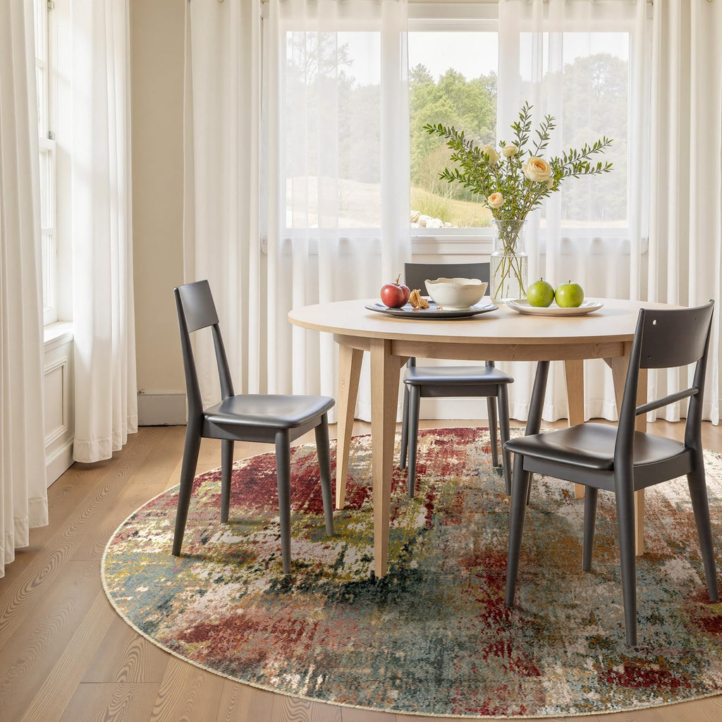RELEANY Washable Round 8ft Area Rug for Living Room Rustic Brown