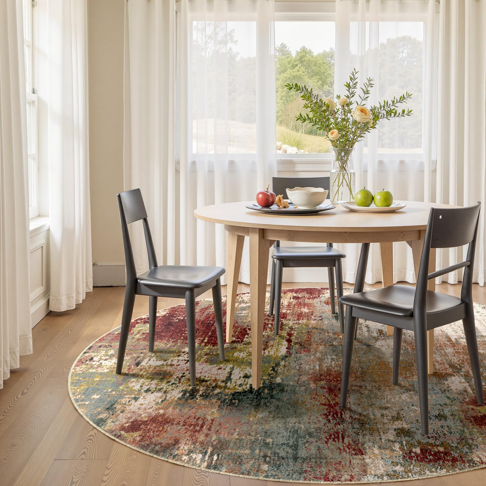 RELEANY Washable Round 8ft Area Rug for Living Room Rustic Brown